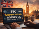 SEO copywriting agency UK showcasing professional content writing services with London landmarks in the background