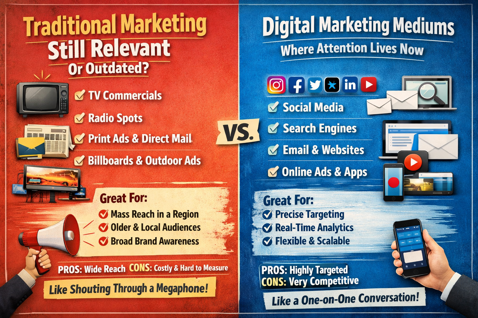 Traditional vs Digital Marketing mediums comparison