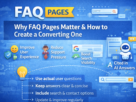 FAQ page infographic showing why FAQ pages matter, benefits like better user experience, reduced support load, improved SEO, and AI visibility.